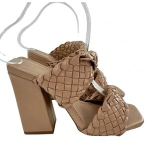 New Quipid womens heels size 5.5 36.5 taupe faux leather braided chunky